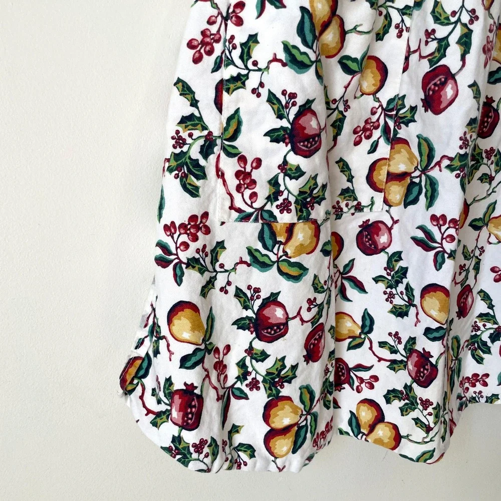 Vintage Williams Sonoma Cotton Apron Pomegranate Pear Holly Berries 80s 90s